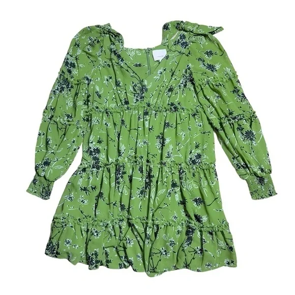 Cinq A Sept Green Vicky Floral Print Long Sleeve Mini Dress US 2